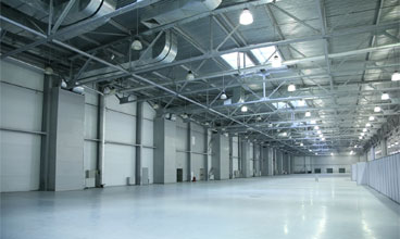 This image shows an Industrial building floor with a white epoxy floor.
